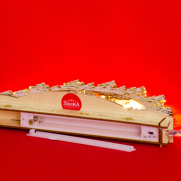 SIKORA LB56 kleiner LED Holz Schwibbogen ENGEL Kapelle B:29,5 cm