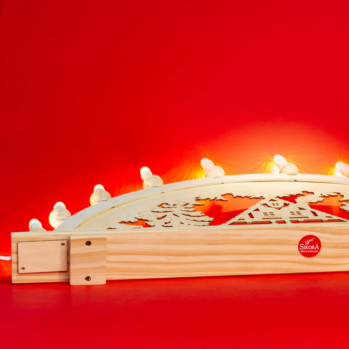 SIKORA LB57-10 klassicher XXL Holz Schwibbogen 10-flammig beleuchteter Lichterbogen Motiv WALDHAUS Deko Weihnachten Breite ca 71 cm