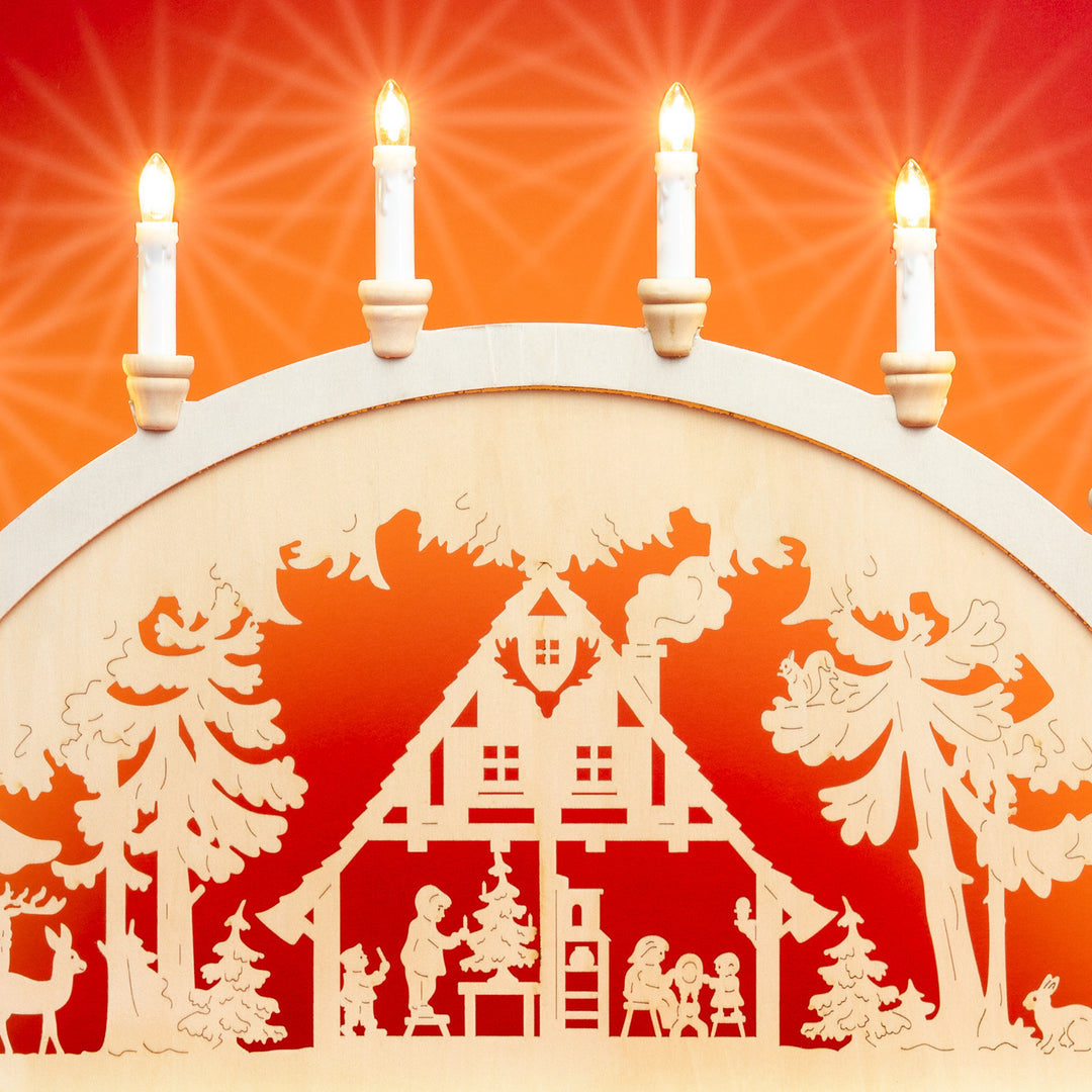 SIKORA LB57-10 klassicher XXL Holz Schwibbogen 10-flammig beleuchteter Lichterbogen Motiv WALDHAUS Deko Weihnachten Breite ca 71 cm