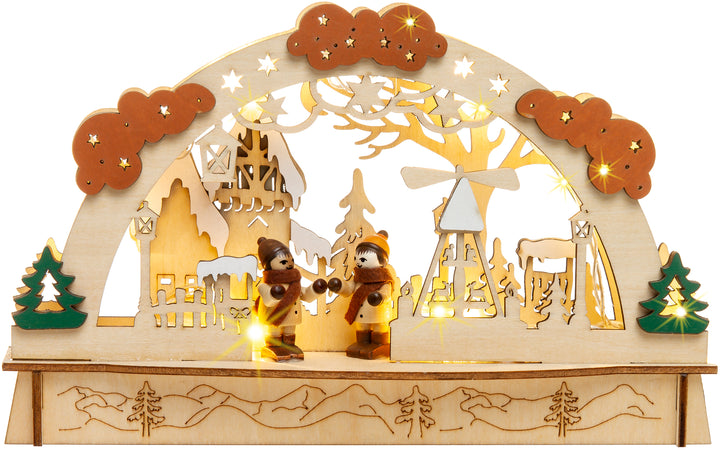 SIKORA LB58 kleiner Mini LED Holz Schwibbogen WINTERDORF L ca. 23,5 cm