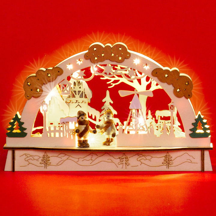 SIKORA LB58 kleiner Mini LED Holz Schwibbogen WINTERDORF L ca. 23,5 cm