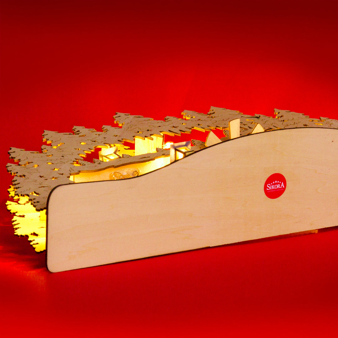 SIKORA LB59 XXL LED Holz Schwibbogen mit drehender Pyramide WEIHNACHTSMARKT