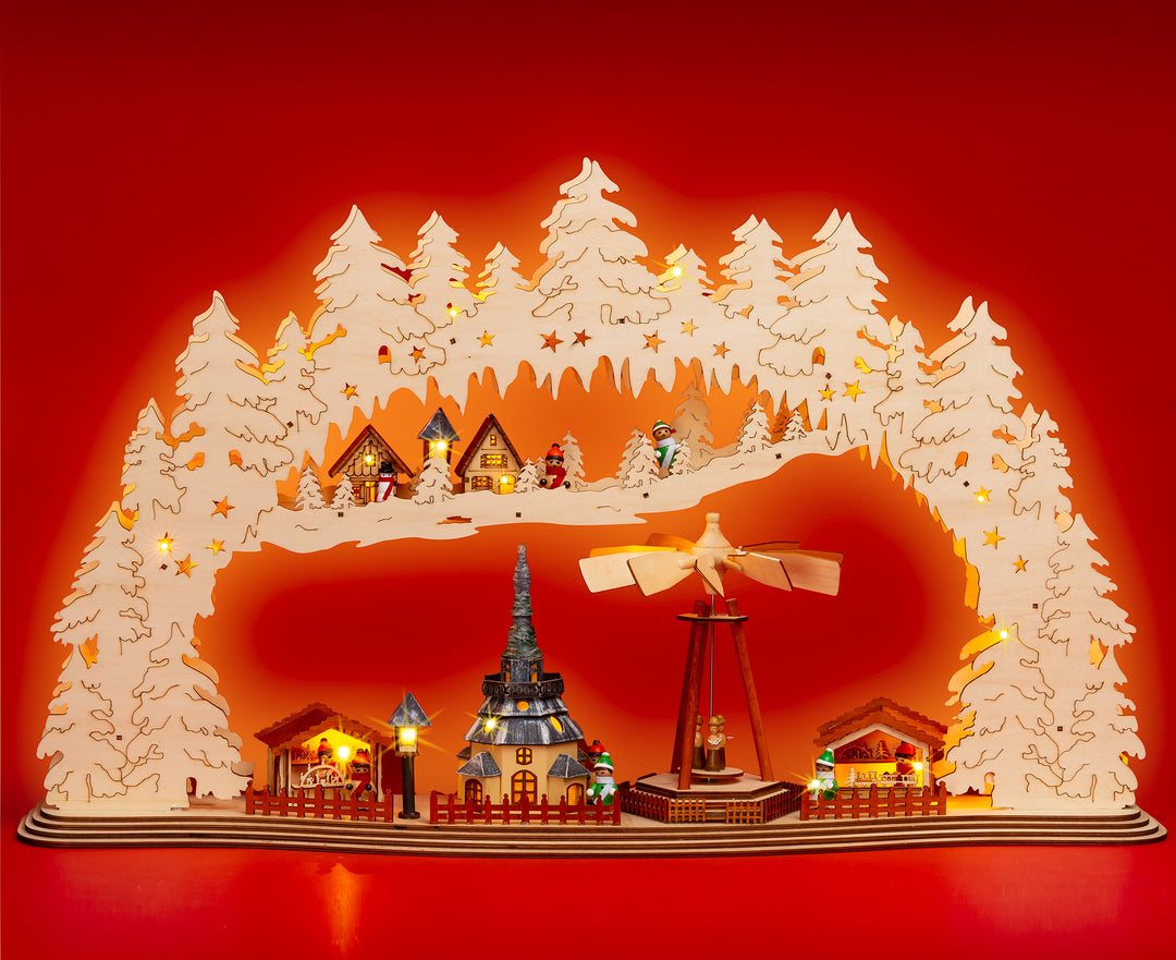 SIKORA LB59 XXL LED Holz Schwibbogen mit drehender Pyramide WEIHNACHTSMARKT