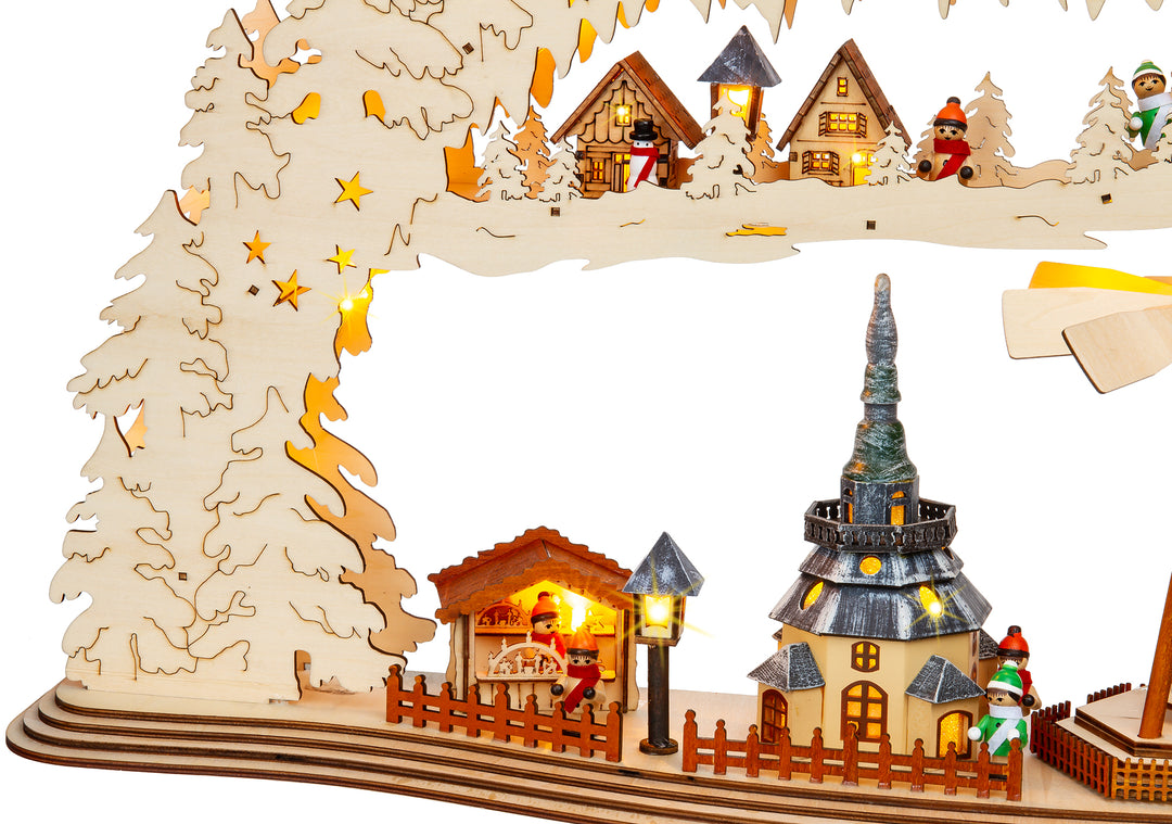 SIKORA LB59 XXL LED Holz Schwibbogen mit drehender Pyramide WEIHNACHTSMARKT
