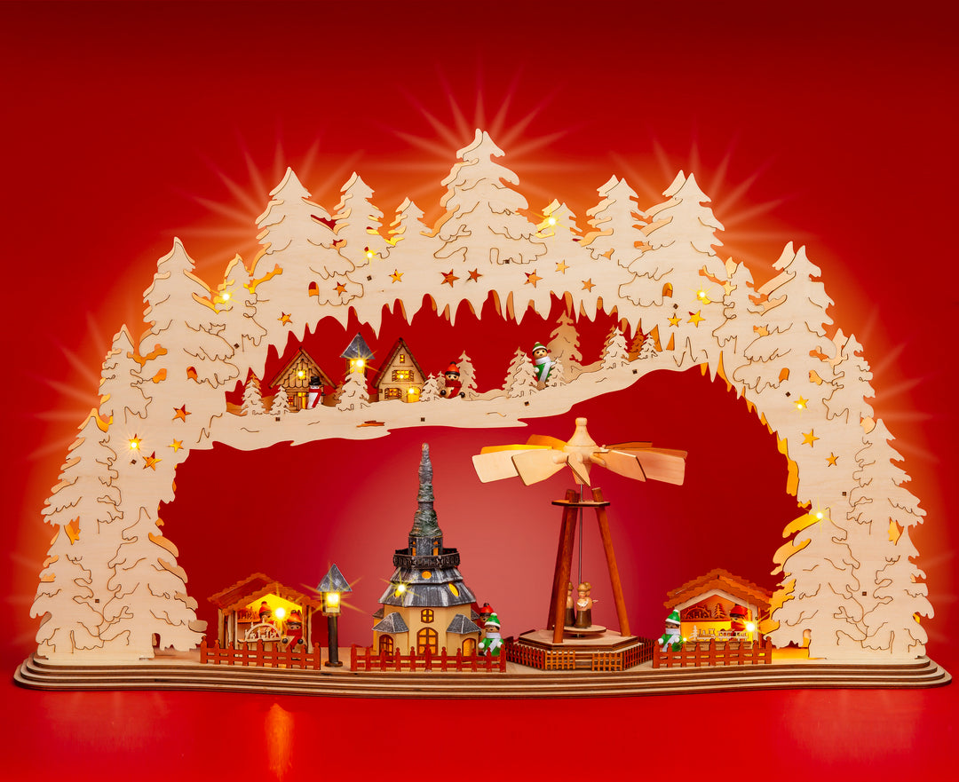 SIKORA LB59 XXL LED Holz Schwibbogen mit drehender Pyramide WEIHNACHTSMARKT