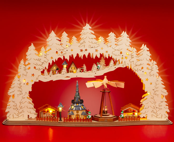 SIKORA LB59 XXL LED Holz Schwibbogen mit drehender Pyramide WEIHNACHTSMARKT