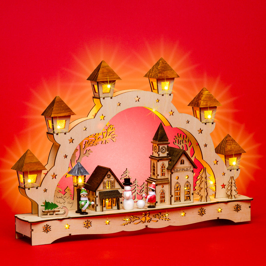 SIKORA LB62 beleuchteter LED Holz Schwibbogen WEIHNACHTSDORF inklusive Trafo