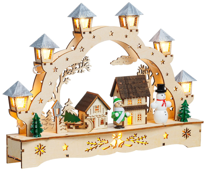 SIKORA LB62s-3 kleiner Schwibbogen aus Holz beleuchteter LED Lichterbogen Deko Weihnachten Motiv Winterdorf Breite 27cm