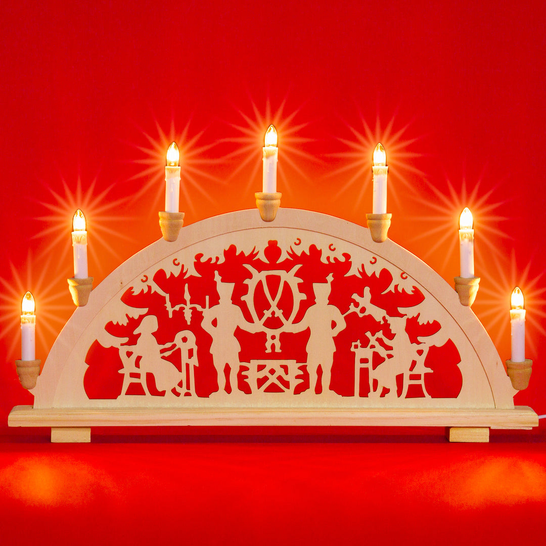 SIKORA LB33-7 klassicher Holz Schwibbogen beleuchteter Lichterbogen mit 7 Kerzen LED Deko Weihnachten Motiv BERGMANN Deko Weihnachten Breite ca. 59 cm