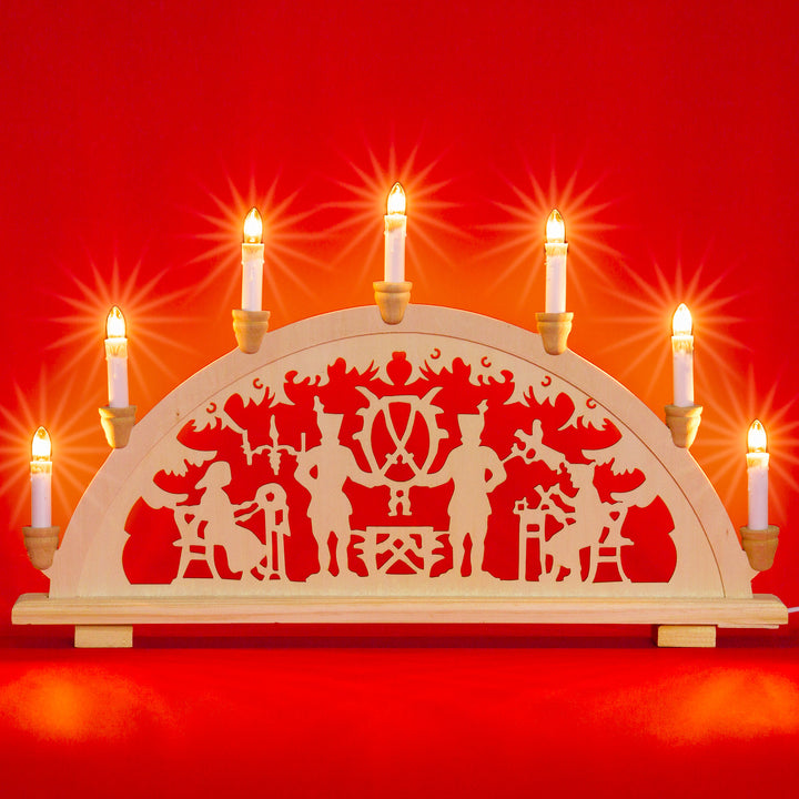 SIKORA LB33-7 klassicher Holz Schwibbogen beleuchteter Lichterbogen mit 7 Kerzen LED Deko Weihnachten Motiv BERGMANN Deko Weihnachten Breite ca. 59 cm
