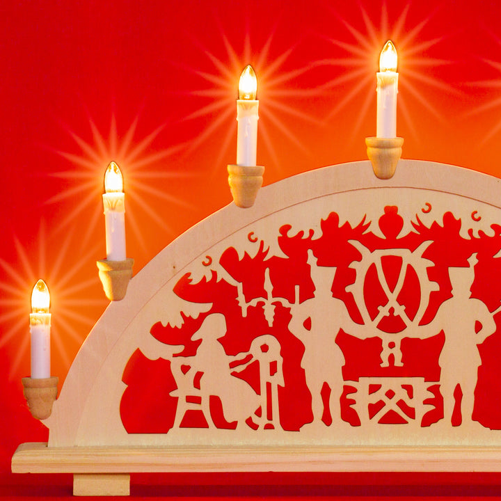 SIKORA LB33-7 klassicher Holz Schwibbogen beleuchteter Lichterbogen mit 7 Kerzen LED Deko Weihnachten Motiv BERGMANN Deko Weihnachten Breite ca. 59 cm