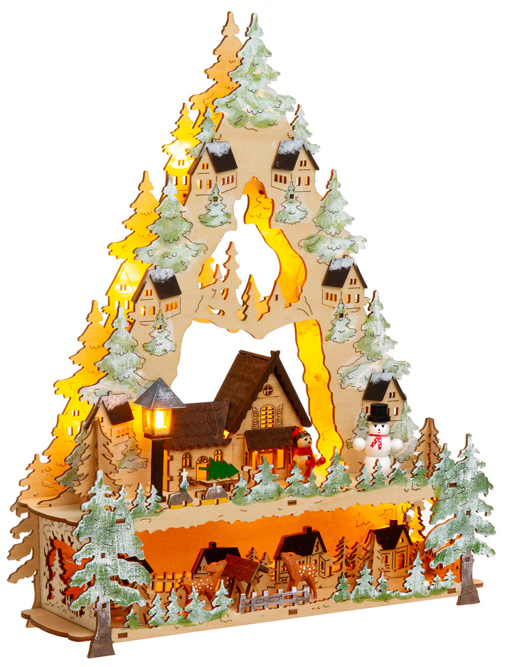 SIKORA LB67 beleuchteter LED Holz Schwibbogen in Baumform WINTERDORF inklusive Trafo