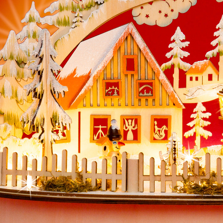 SIKORA LB68 beleuchteter halbrunder 3D LED Holz Schwibbogen SEIFFENER WEIHNACHTSMARKT inklusive Trafo