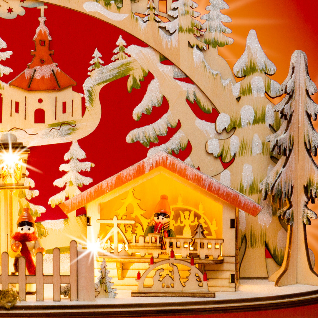 SIKORA LB68 beleuchteter halbrunder 3D LED Holz Schwibbogen SEIFFENER WEIHNACHTSMARKT inklusive Trafo