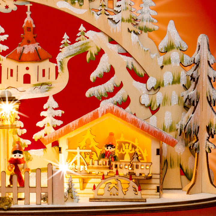 SIKORA LB68 beleuchteter halbrunder 3D LED Holz Schwibbogen SEIFFENER WEIHNACHTSMARKT inklusive Trafo