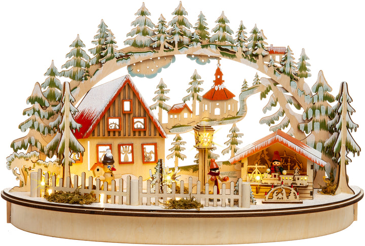 SIKORA LB68 beleuchteter halbrunder 3D LED Holz Schwibbogen SEIFFENER WEIHNACHTSMARKT inklusive Trafo