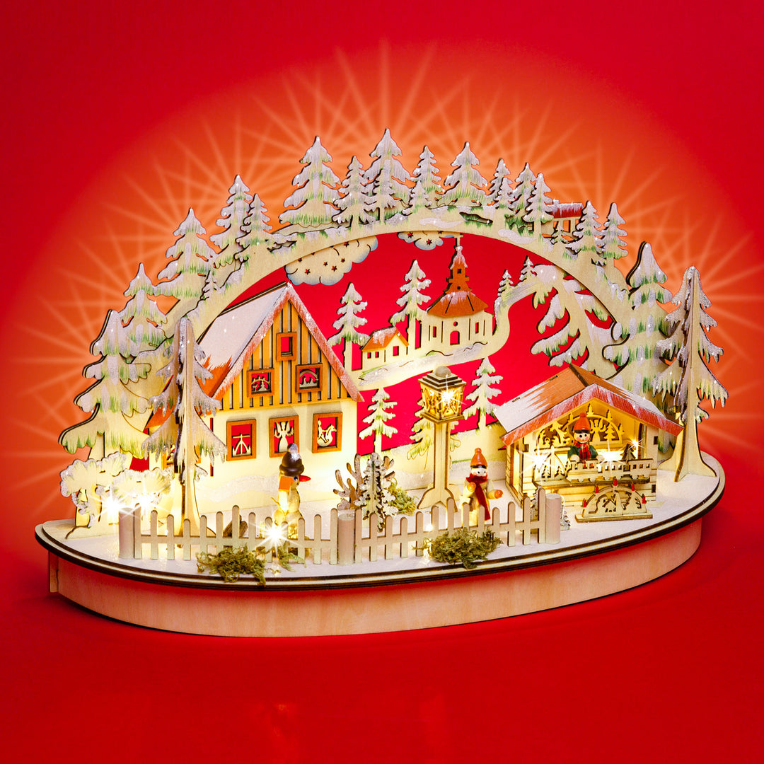 SIKORA LB68 beleuchteter halbrunder 3D LED Holz Schwibbogen SEIFFENER WEIHNACHTSMARKT inklusive Trafo