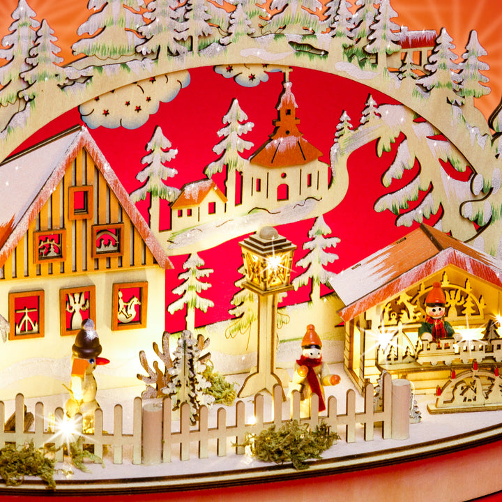 SIKORA LB68 beleuchteter halbrunder 3D LED Holz Schwibbogen SEIFFENER WEIHNACHTSMARKT inklusive Trafo