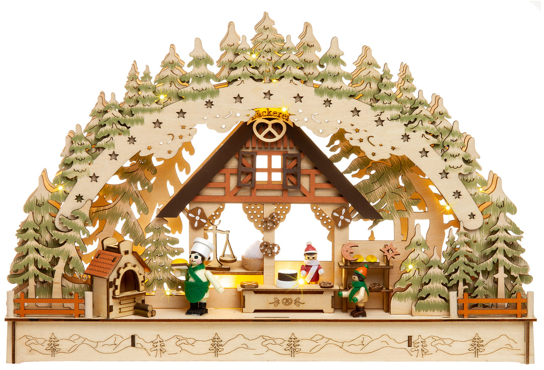 SIKORA LB69 beleuchteter 3D LED Holz Schwibbogen WEIHNACHTSBÄCKEREI inklusive Trafo