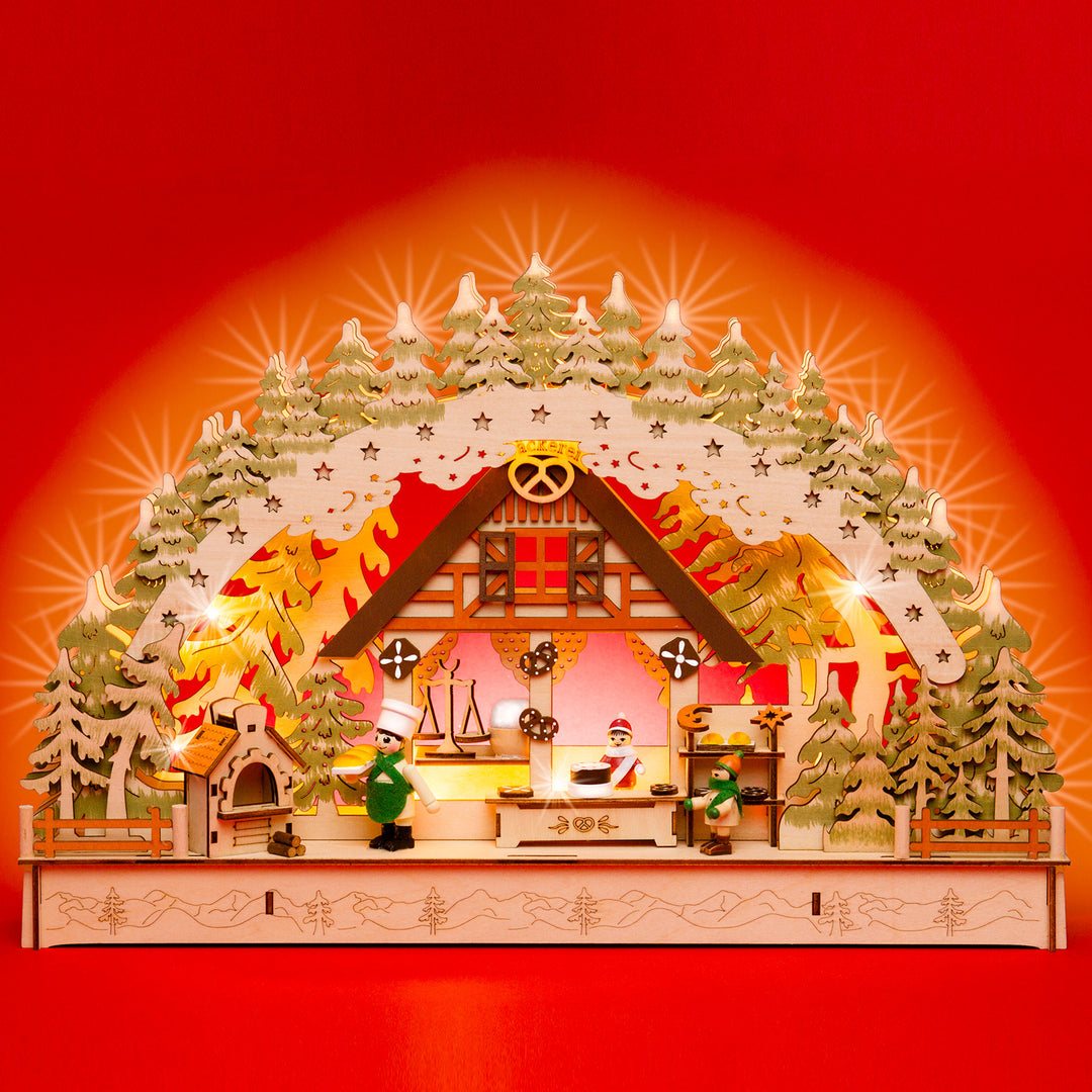 SIKORA LB69 beleuchteter 3D LED Holz Schwibbogen WEIHNACHTSBÄCKEREI inklusive Trafo