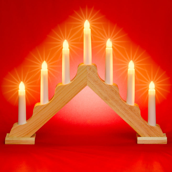 SIKORA LB74 klassisch eleganter Holz Lichterbogen aus Holz Schwibbogen Deko Weihanchten Schwedenleuchter mit 7 elektrischen Kerzen