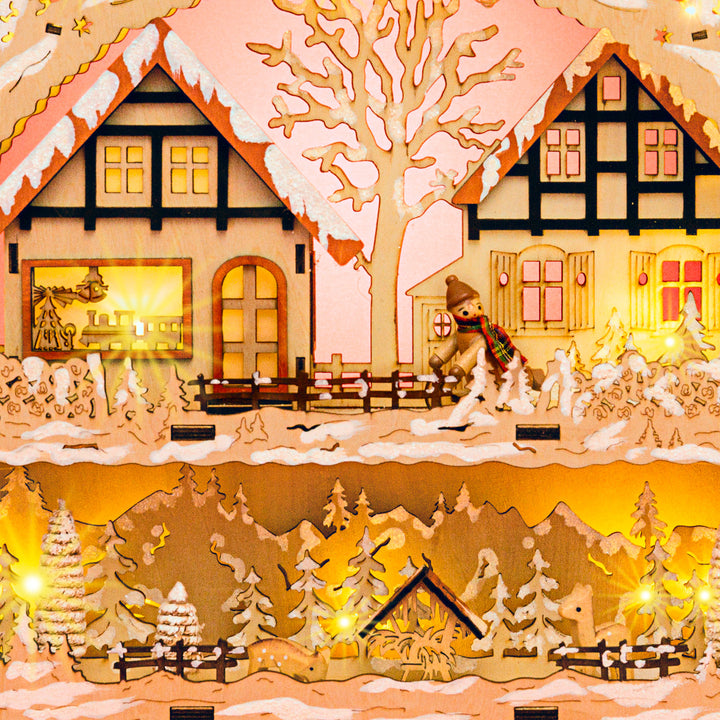 SIKORA LB65 Holz Schwibbogen beleuchteter LED Lichterbogen Motiv Winterdorf Waldszene Deko Weihnachten inkl. Netzteil Breite 43cm