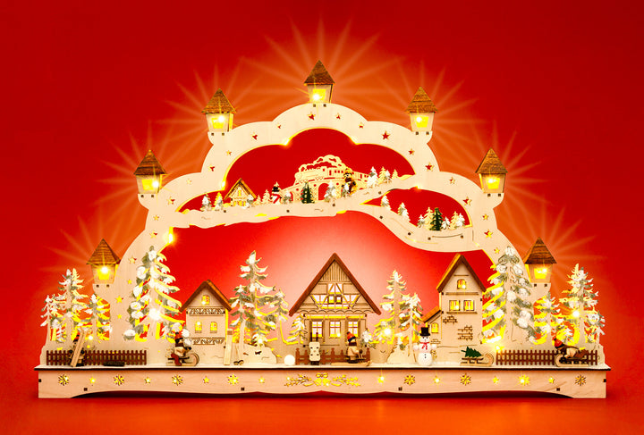 SIKORA LB77 XXXL Schwibbogen wundervoller Holz LED Lichterbogen inkl Netzteil Weihnachten Deko Motiv Weihnachtsdorf Breite 78 cm