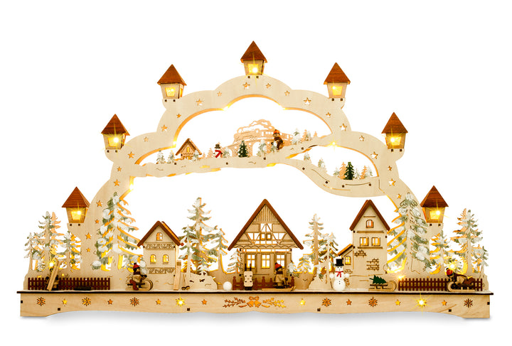 SIKORA LB77 XXXL Schwibbogen wundervoller Holz LED Lichterbogen inkl Netzteil Weihnachten Deko Motiv Weihnachtsdorf Breite 78 cm