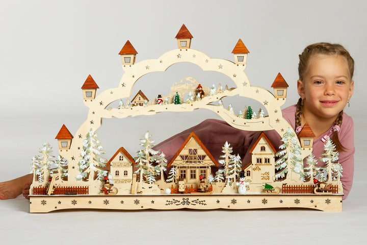 SIKORA LB77 XXXL Schwibbogen wundervoller Holz LED Lichterbogen inkl Netzteil Weihnachten Deko Motiv Weihnachtsdorf Breite 78 cm