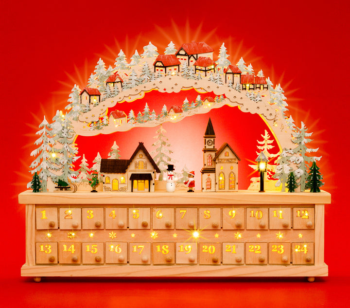 SIKORA LB80 XXL Holz LED Schwibbogen Adventskalender mit kleinen beleuchteten Schubkästchen zum Befüllen