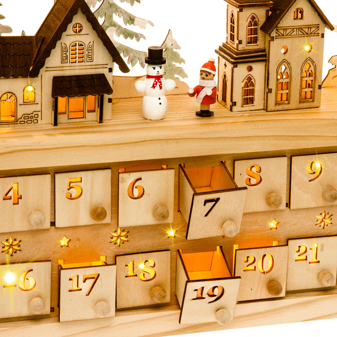 SIKORA LB80 XXL Holz LED Schwibbogen Adventskalender mit kleinen beleuchteten Schubkästchen zum Befüllen