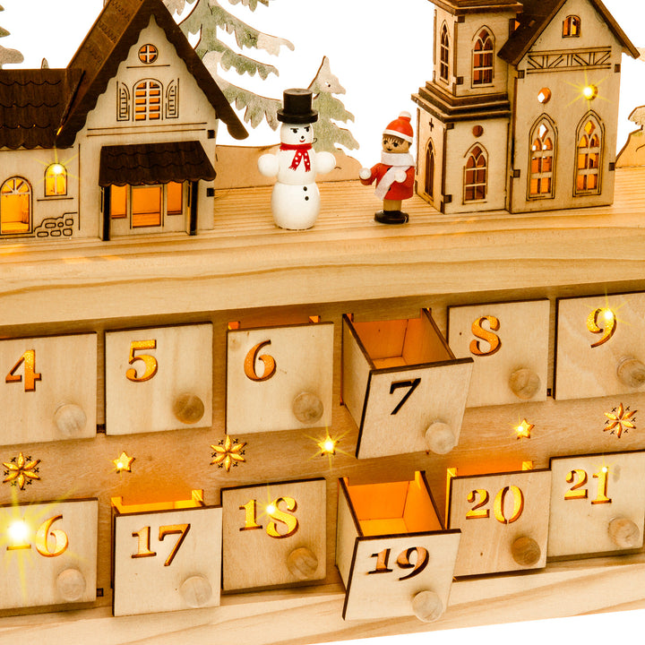 SIKORA LB80 XXL Holz LED Schwibbogen Adventskalender mit kleinen beleuchteten Schubkästchen zum Befüllen