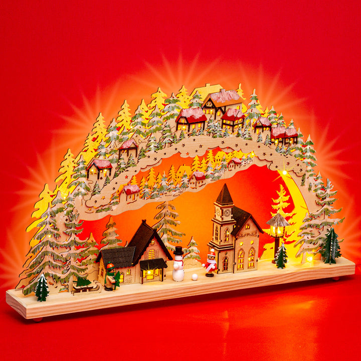SIKORA LB82 großer Holz LED Schwibbogen WINTERDORF inklusive Trafo