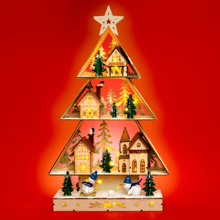 SIKORA LB85 beleuchteter LED Holz Weihnachtsbaum Schwibbogen WINTERDORF mit Trafo