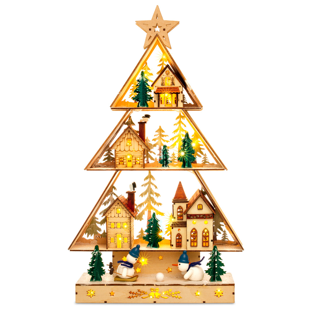 SIKORA LB85 beleuchteter LED Holz Weihnachtsbaum Schwibbogen WINTERDORF mit Trafo