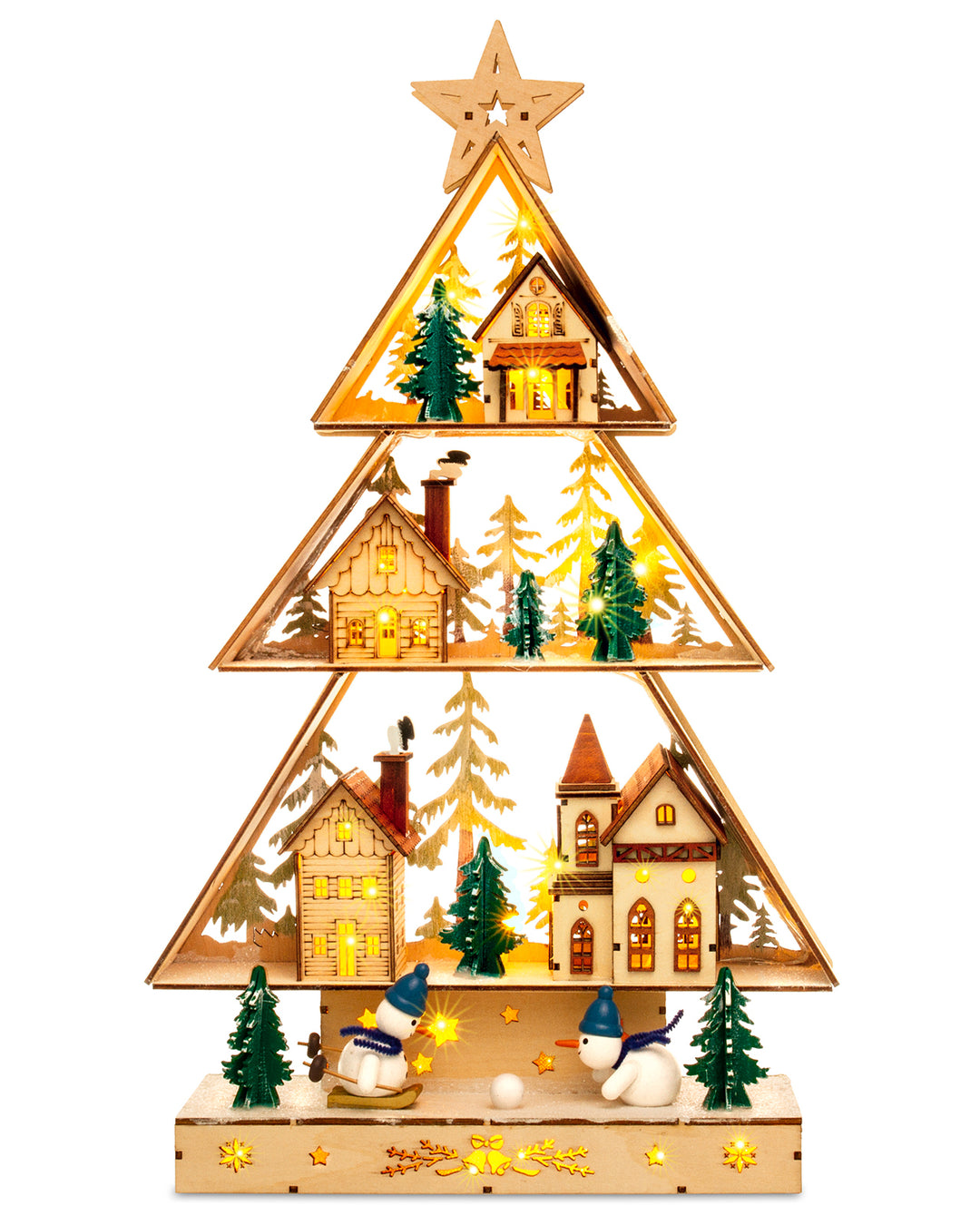 SIKORA LB85 beleuchteter LED Holz Weihnachtsbaum Schwibbogen WINTERDORF mit Trafo