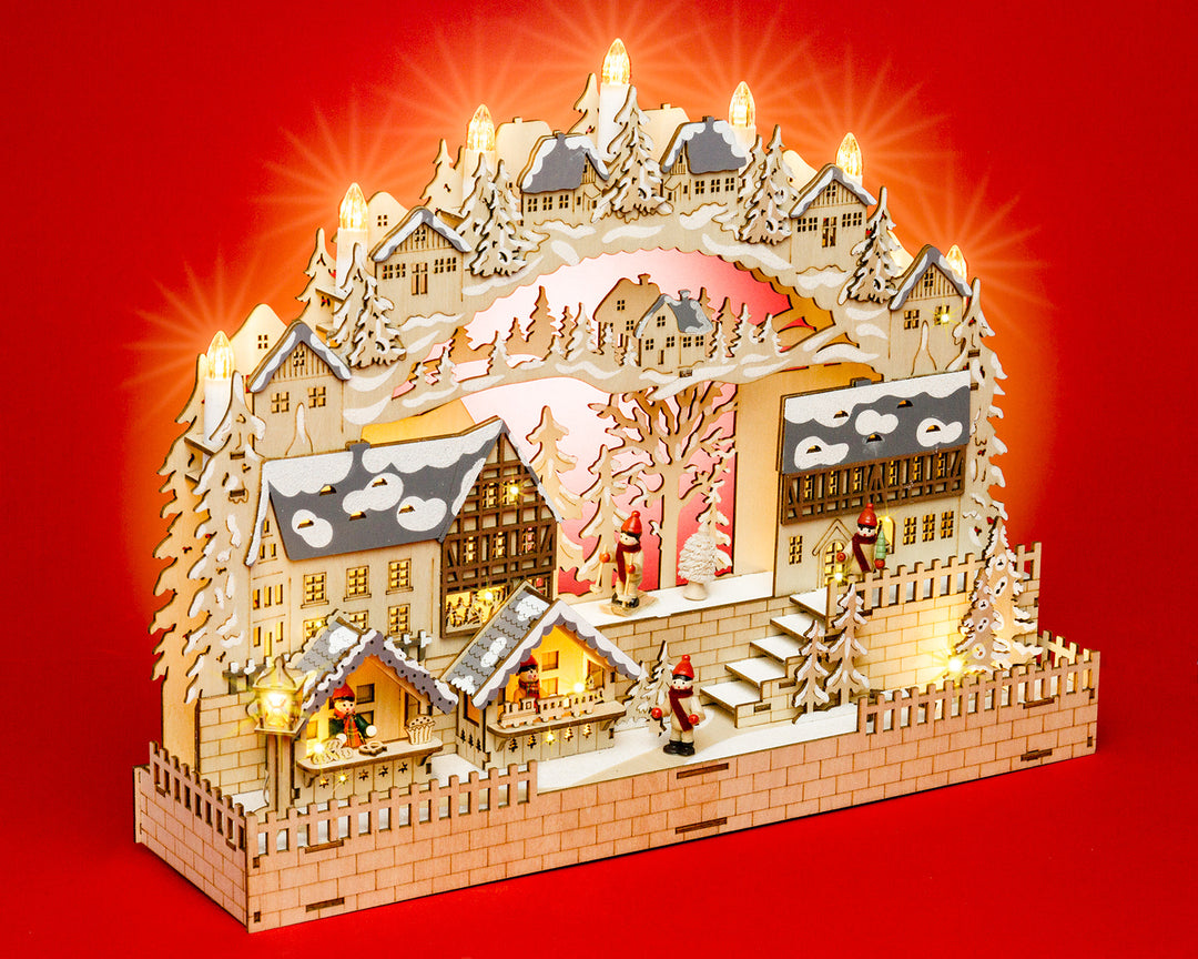 SIKORA LB86 beleuchteter 3D LED Holz Schwibbogen WEIHNACHTSDORF inklusive Trafo