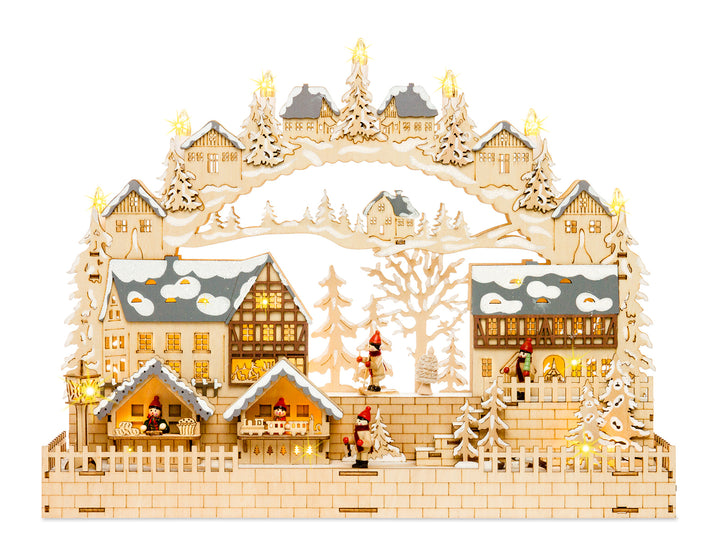 SIKORA LB86 beleuchteter 3D LED Holz Schwibbogen WEIHNACHTSDORF inklusive Trafo