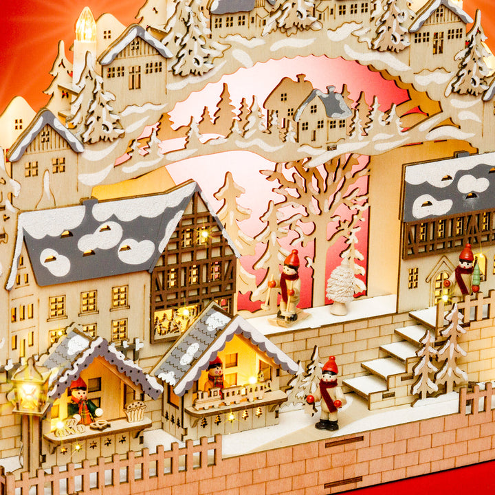 SIKORA LB86 beleuchteter 3D LED Holz Schwibbogen WEIHNACHTSDORF inklusive Trafo