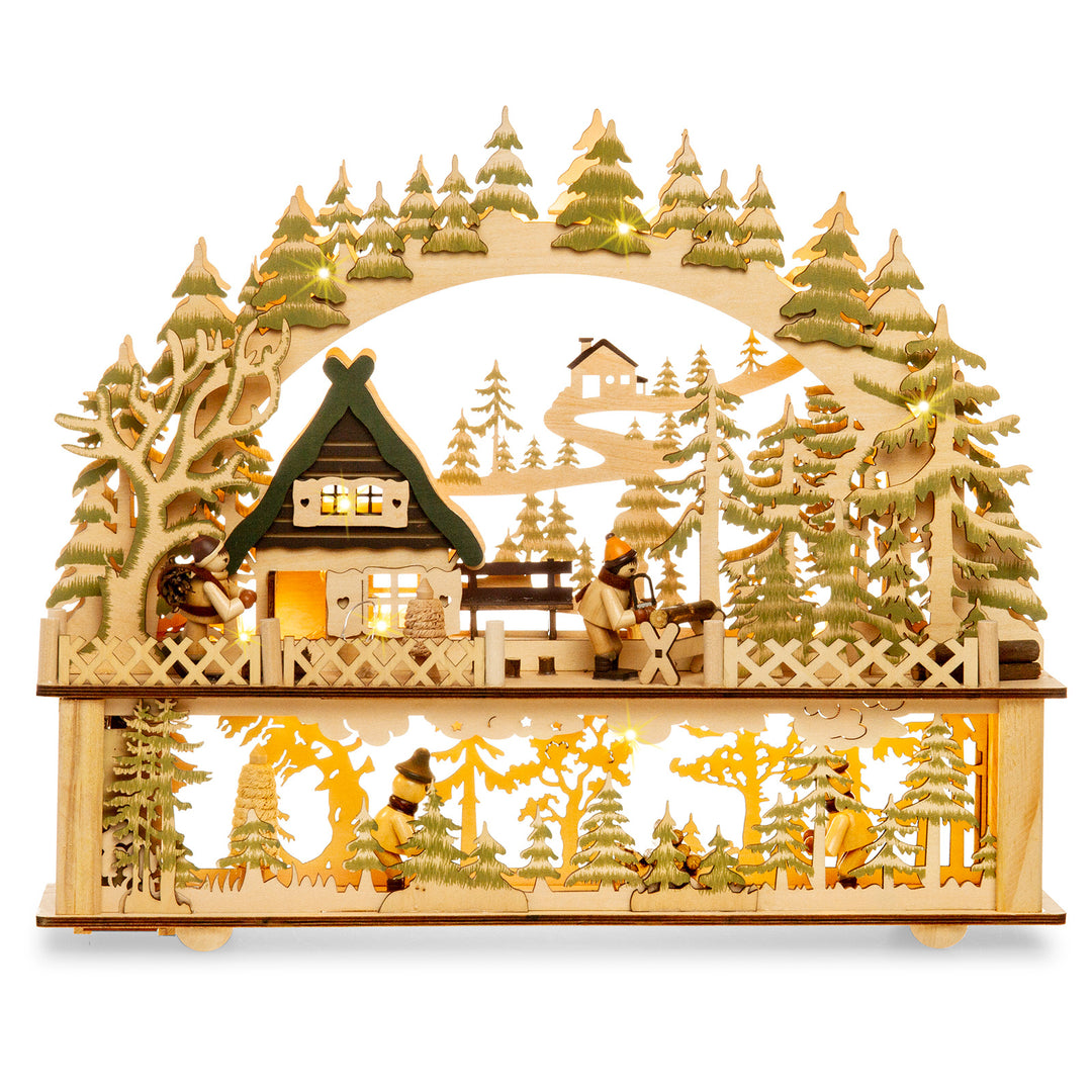 SIKORA LB06 beleuchteter LED Holz Schwibbogen WALDHAUS inklusive Trafo
