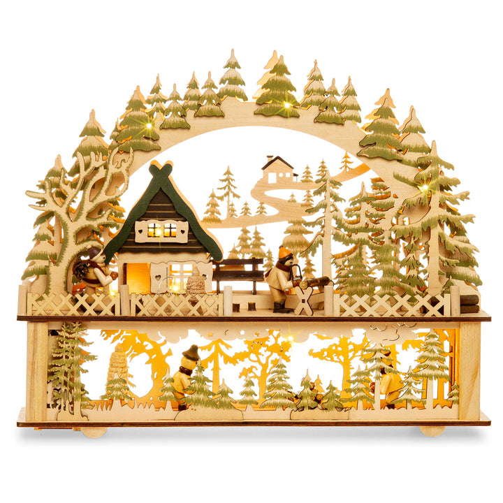 SIKORA LB06 beleuchteter LED Holz Schwibbogen WALDHAUS inklusive Trafo