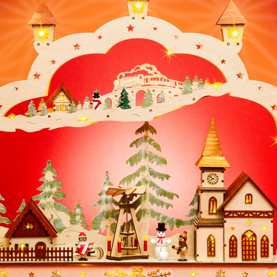 SIKORA LB90 XXXL Schwibbogen wundervoller Holz LED Lichterbogen inkl Netzteil Weihnachten Deko Motiv Winterdorf Pyramide Breite 78 cm