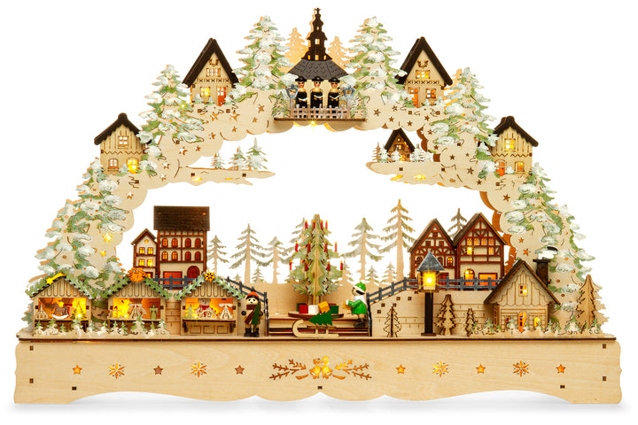 SIKORA LB92 beleuchteter LED XL Holz Schwibbogen WEIHNACHTSDORF SEIFFEN mit Spieluhr inklusive Trafo