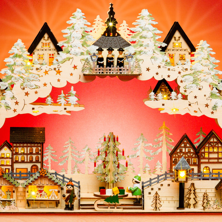 SIKORA LB92 beleuchteter LED XL Holz Schwibbogen WEIHNACHTSDORF SEIFFEN mit Spieluhr inklusive Trafo