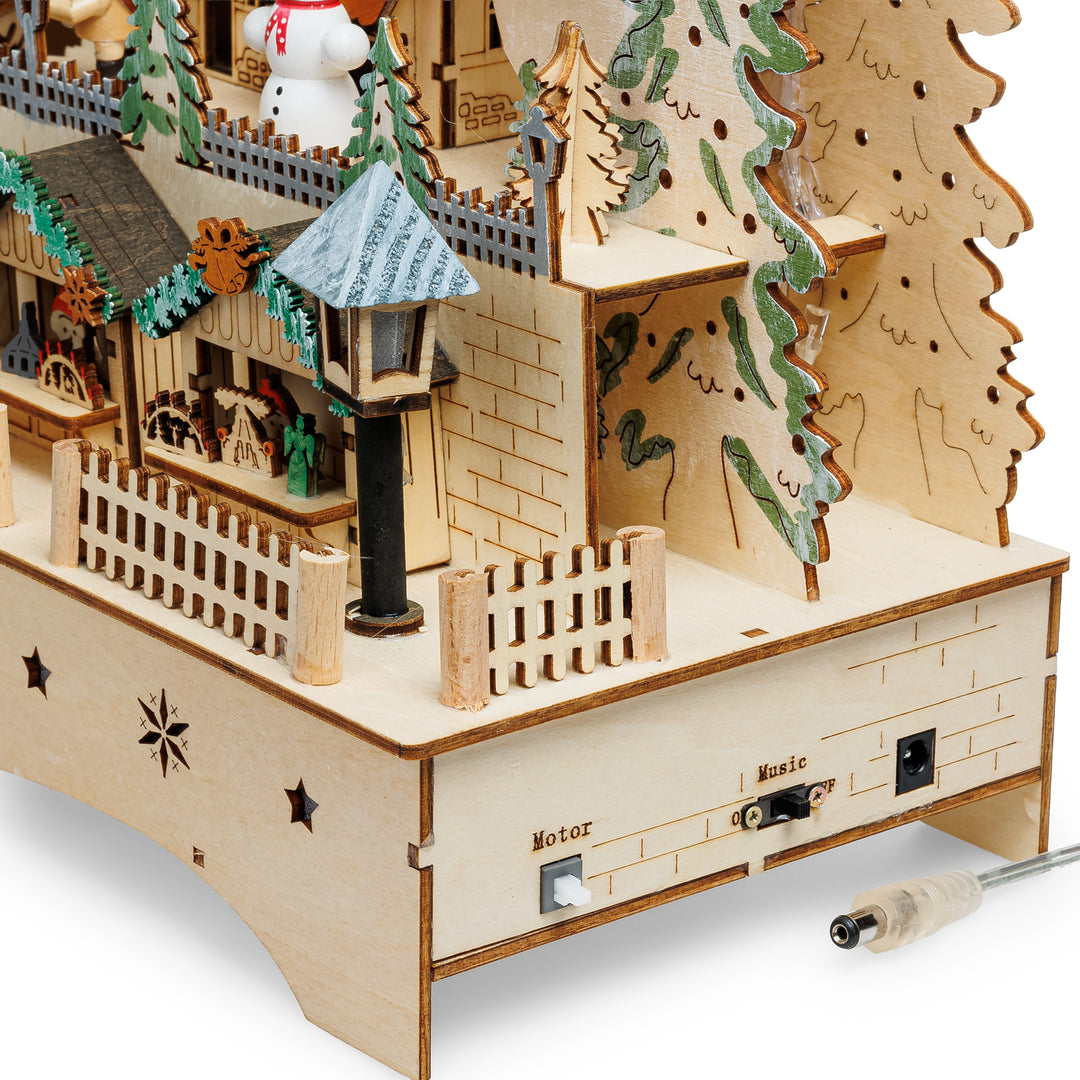 SIKORA LB14 beleuchteter LED XXL Holz Schwibbogen Weihnachtsdorf mit drehender XL Pyramide Lichterbogen inklusive Netzteil