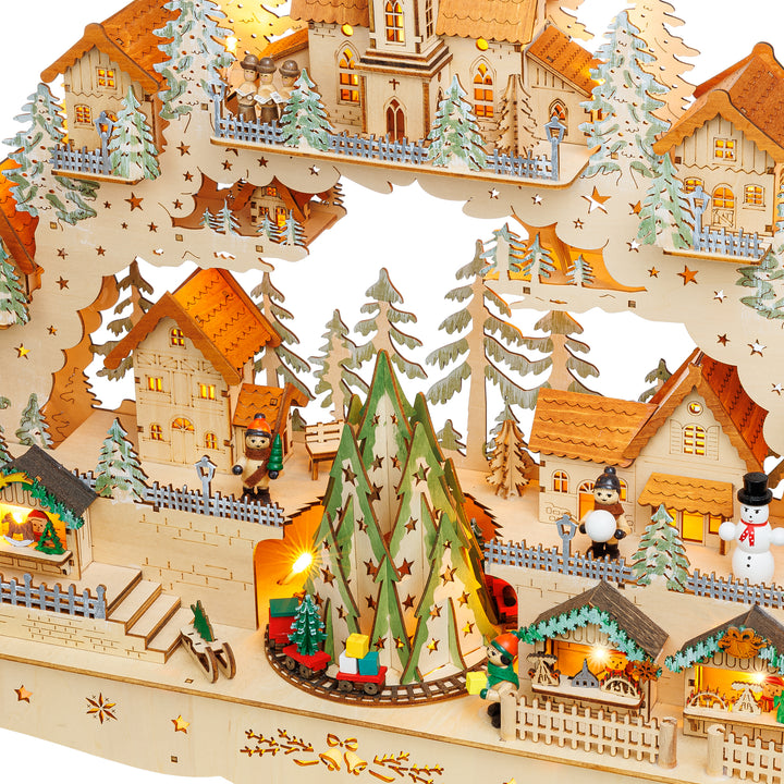 SIKORA LB18 beleuchteter LED XXL Holz Schwibbogen Weihnachtsdorf mit drehendem XL Baum Lichterbogen inklusive Netzteil