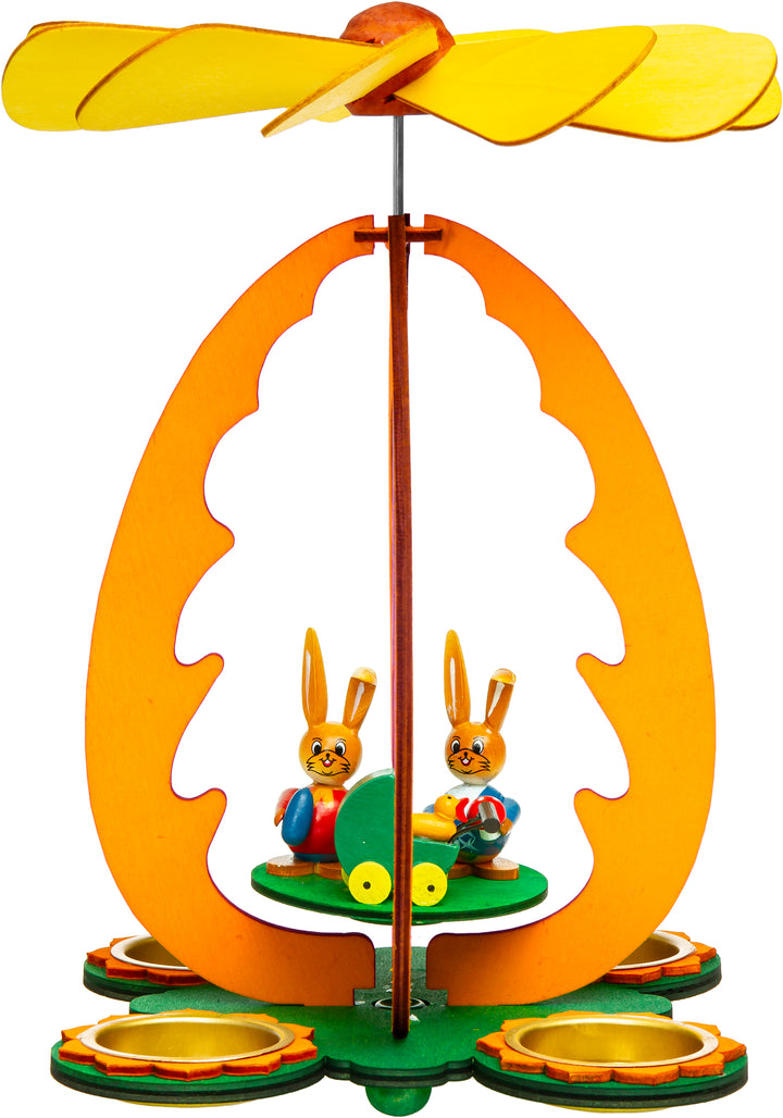 SIKORA OD04 Osterdeko Holz Osterei Teelicht Tischpyramide mit Osterhasen Figuren