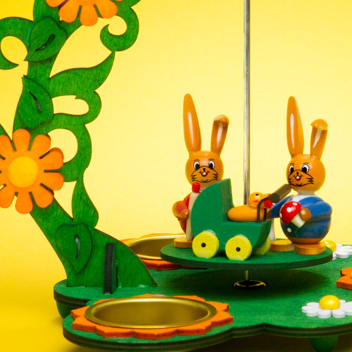 SIKORA OD05 Osterdeko Holz Teelicht Tischpyramide mit Osterhasen Figuren