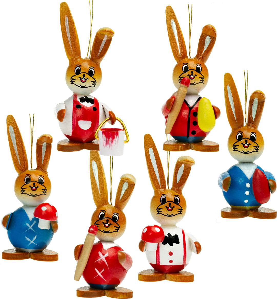 SIKORA OD07 Osterdeko Osterhasen Figuren aus Holz zum Aufhängen 6er Set H: 6 cm