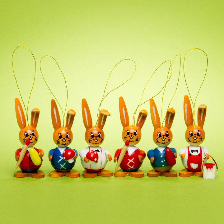 SIKORA OD07 Osterdeko Osterhasen Figuren aus Holz zum Aufhängen 6er Set H: 6 cm